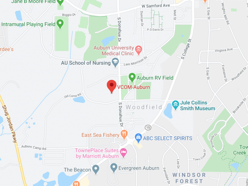 Image of a Google Map showing VCOM-Auburn location.