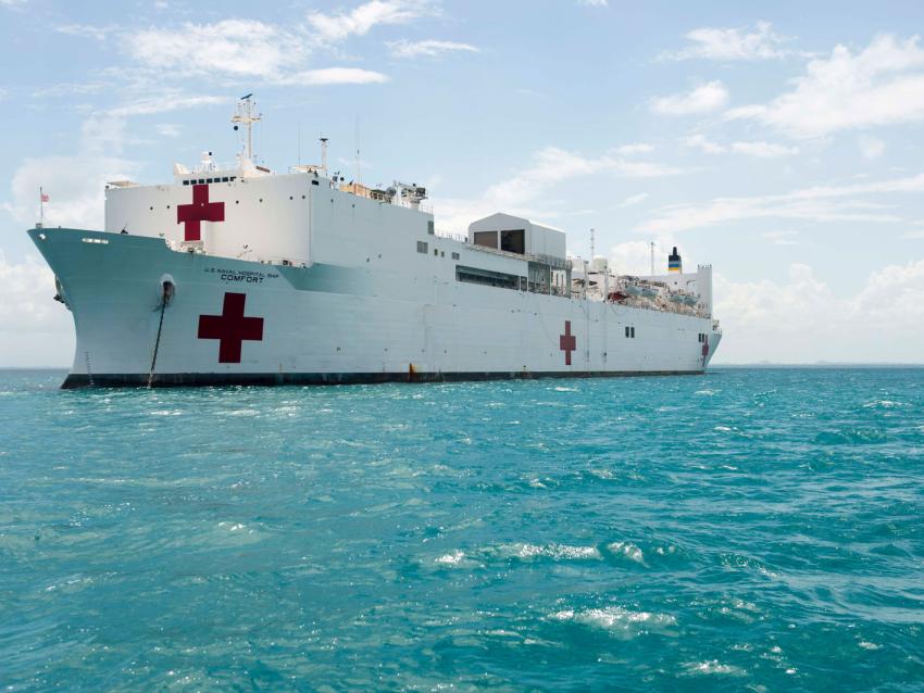 USNS Comfort anchored in a harbor