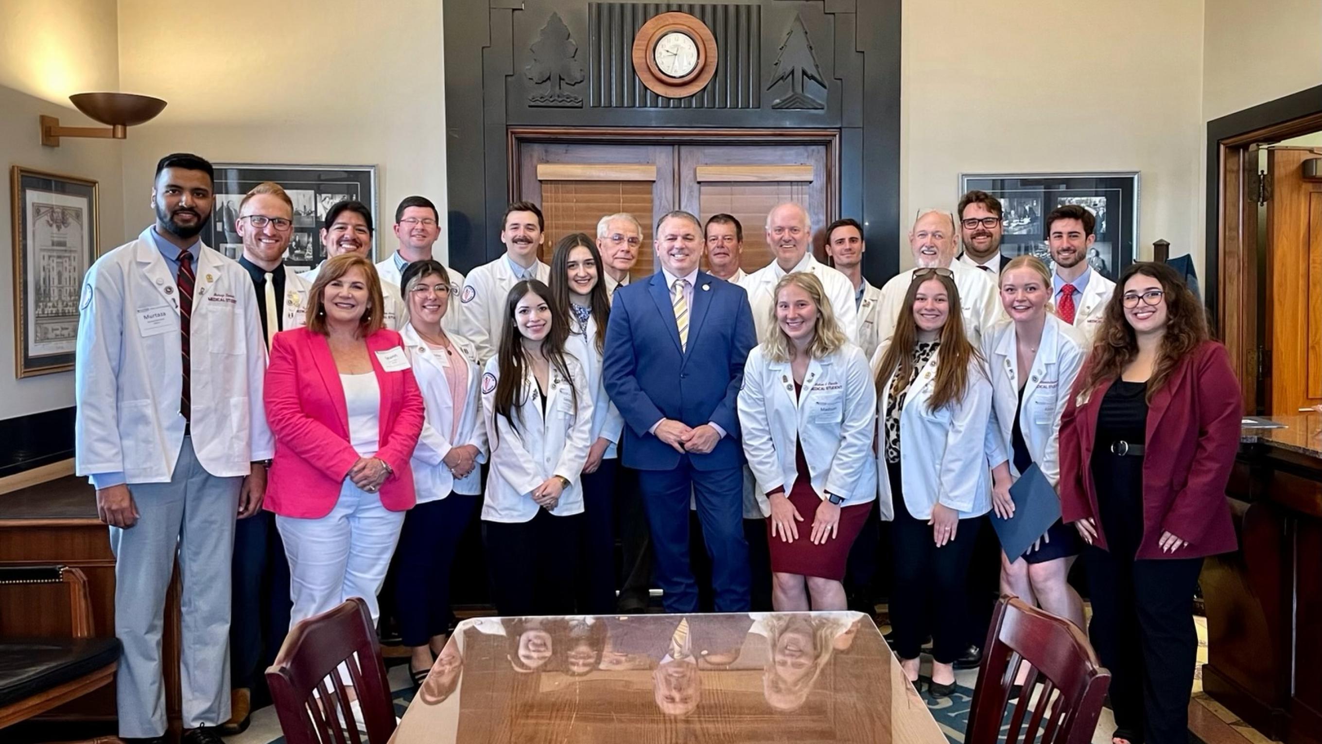 Students posing for White Coat Wednesday