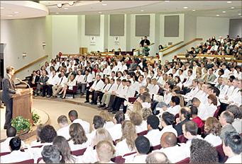 First year medical students in a classroom at VCOM