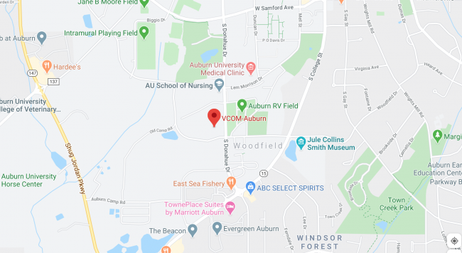Image of a Google Map showing VCOM-Auburn location.