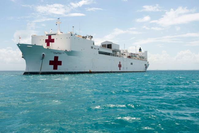 USNS Comfort anchored in a harbor