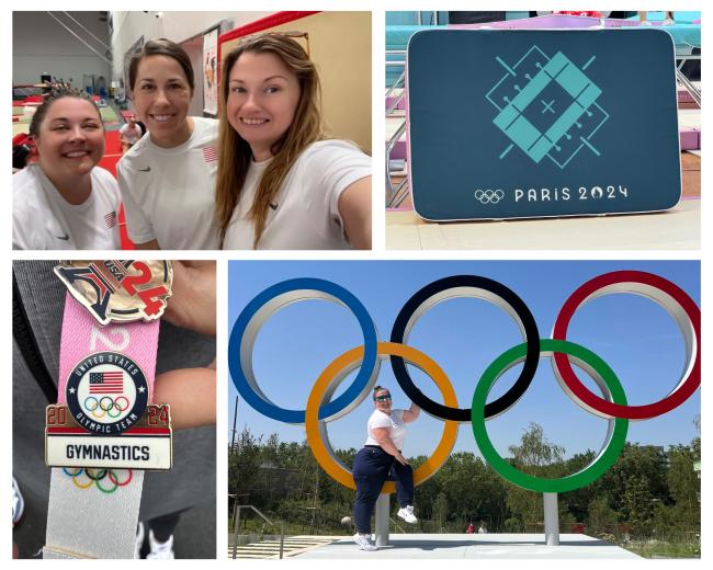 Stephanie Aldret posing in front of the Olympic Rings in Paris