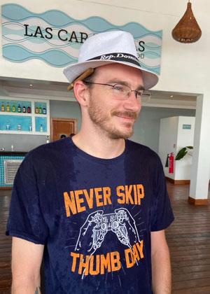 Morgan Hill wearing a gaming tshirt