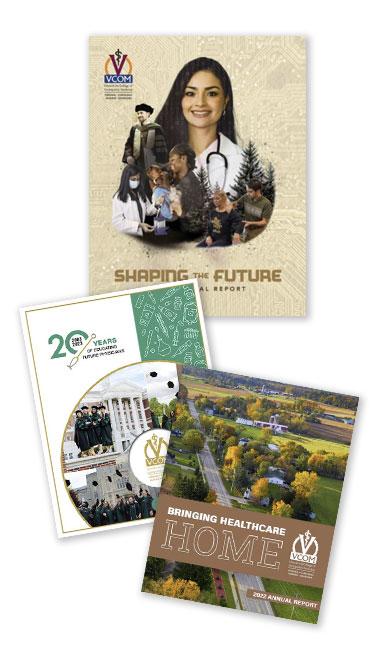 Collage of three annual report cover images