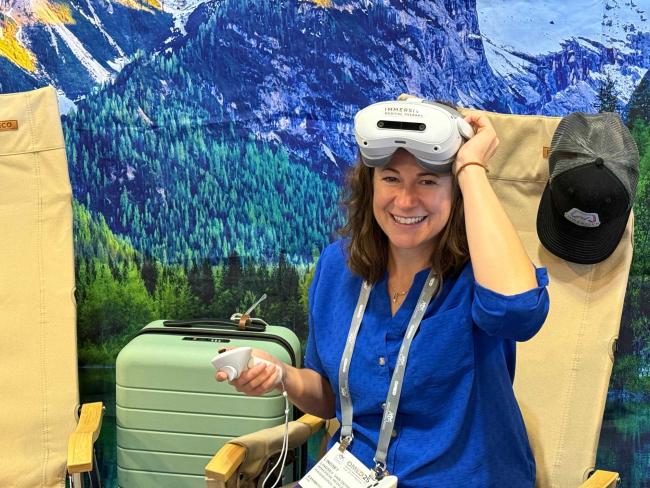 Lindsey Van Duyn wearing VR goggles