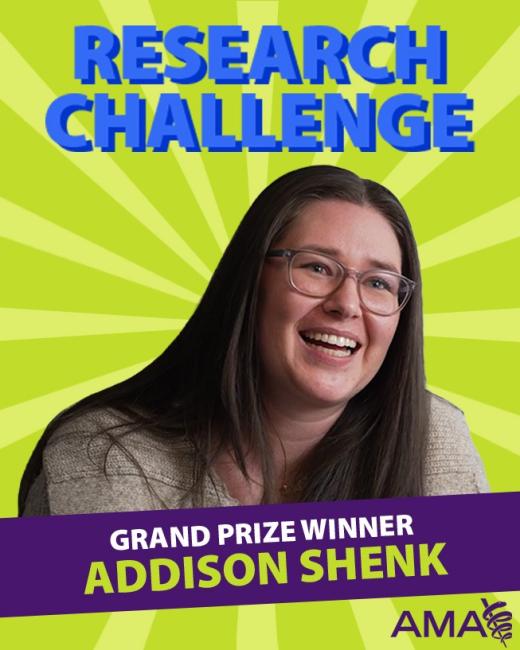 Research Challenge Grand Prize Winner text with photo of Allison Shenk