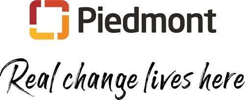 Piedmont logo with text, "Real change lives here"