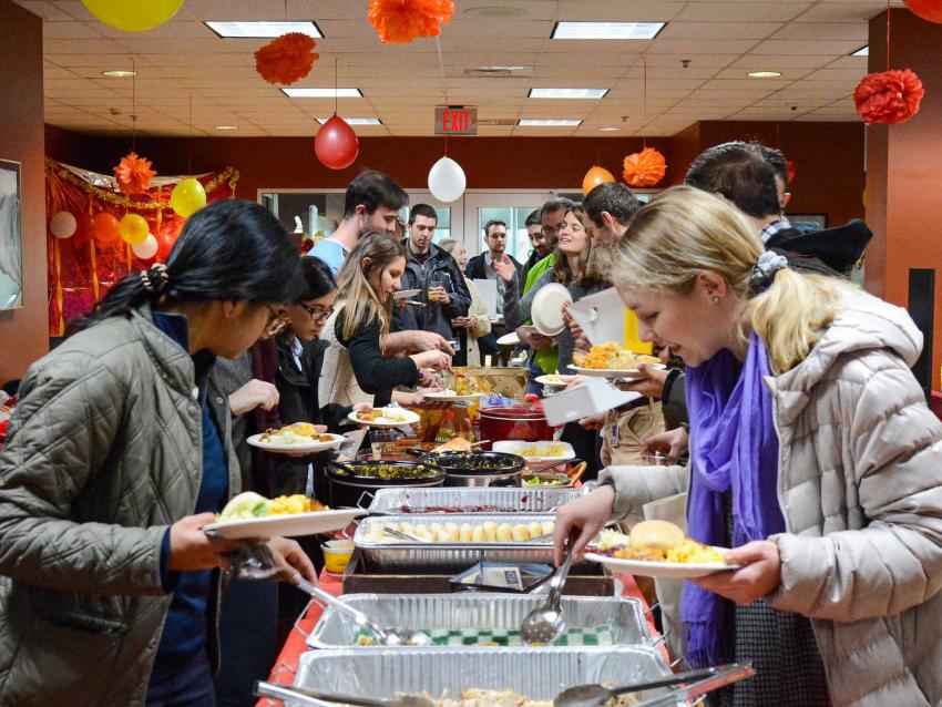 Students at potluck lunch