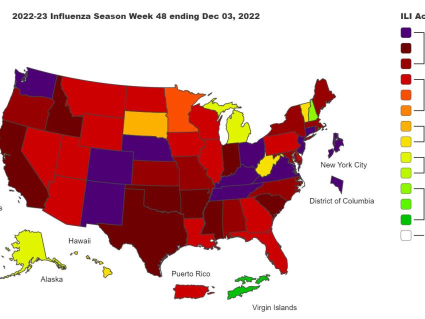 CDC map of influenza infections