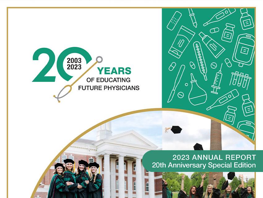 20th Anniversary Annual Report cover with students in regalia
