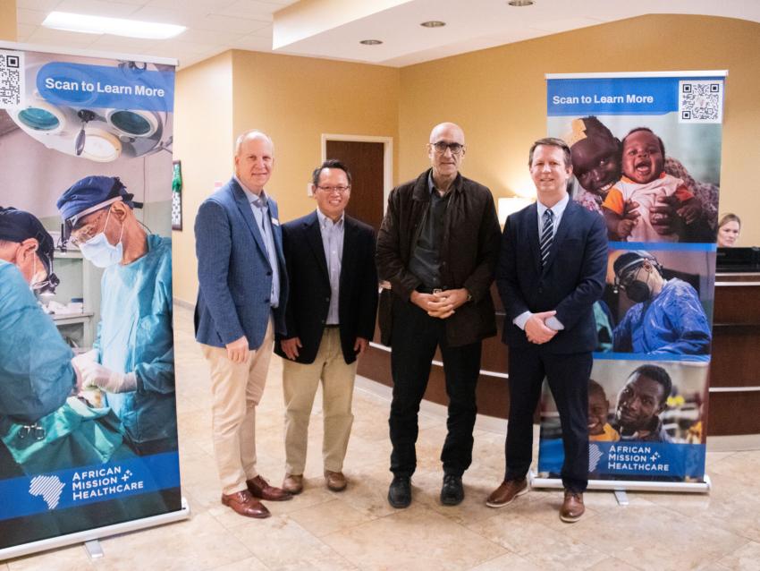 Tom Catena, MD, VCOM-Carolinas Dean Matthew Cannon, DO, FACOFP, and others smiling