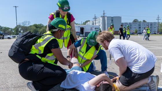 VCOM-Louisiana students participating in a mock disaster rescue event