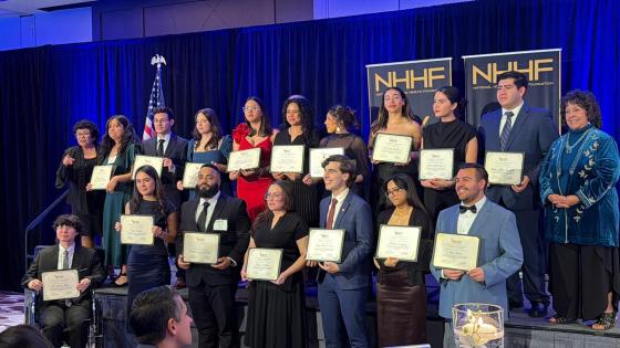 Celeste Prado and other scholarship award winners smiling